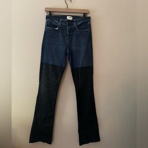 L'AGENCE Two-Tone Flare Jeans in Blue and Black